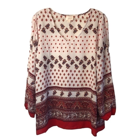 Misia Printed Long Sleeve Vneck Tunic Medium - Picture 1 of 4